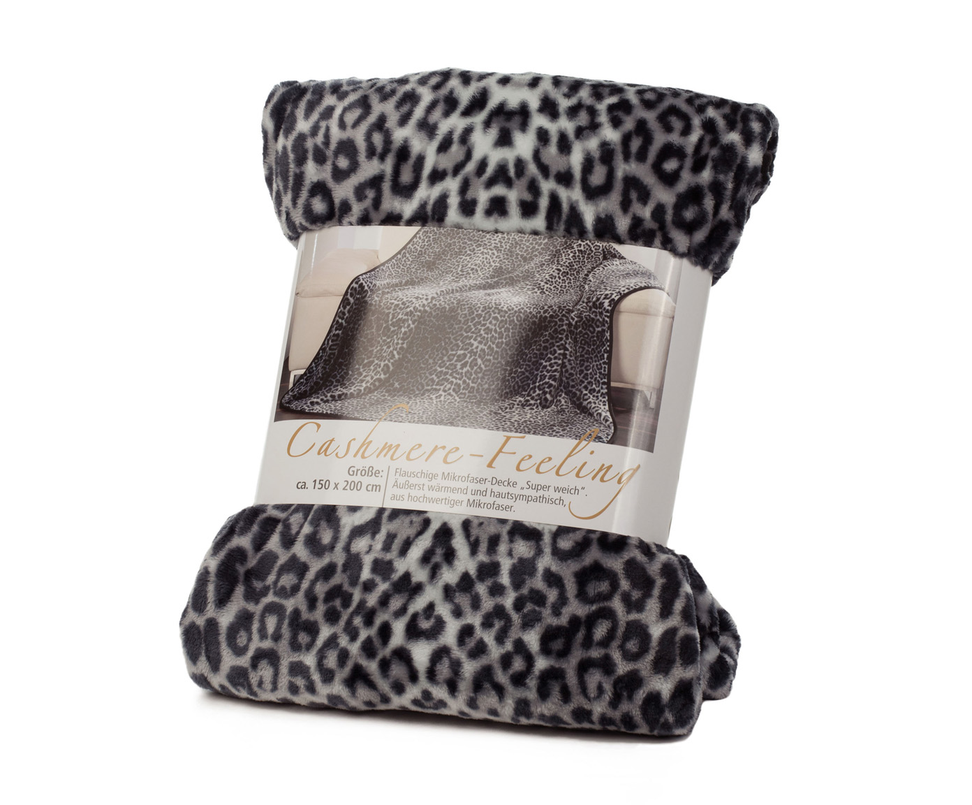 Plaids Cashmere Feeling 150x200 Léopard neige argent